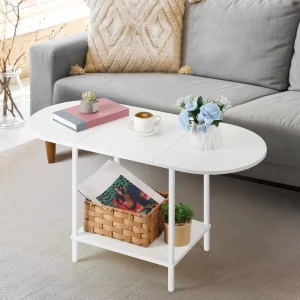 Model 10 Modern White Coffee Table for Small Living Rooms Oval Design Wood Top Container Eco Friendly for Home Office