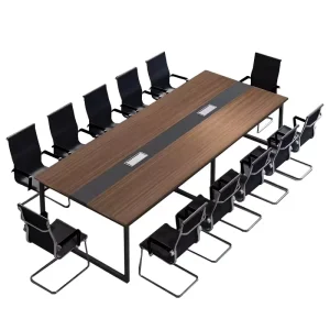 Modern 10 Person Meeting Desk Wooden Conference Table with Metal Frame for Big Boardroom