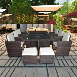 Modern 10 Seater Outdoor Metal Dining Table Set for Restaurant Hotel Park or Farmhouse Use