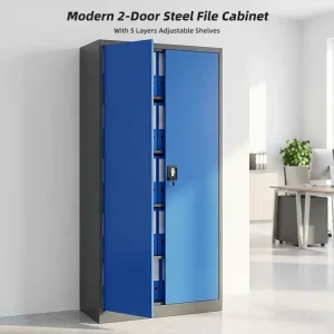 Modern 2 Door Steel File Cabinet with 5 Layers Adjustable Shelves Metal Filing Cabinets for Office School Hospital Storage