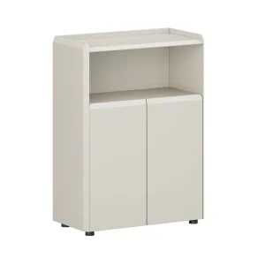 Modern 2 Door Wooden File Cabinet E0 Grade Eco Friendly Office Filing Cabinet with Open Storage Shelf