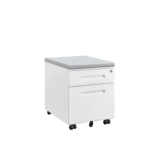 Modern 2 Drawer Steel Mobile Pedestal Desk File Cabinet Cushion Top Lockable Rolling Eco Friendly Durable Office Office Supplies