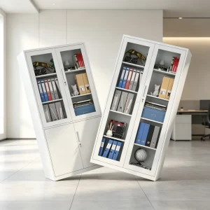 Modern 2 Full Glass Door Metal Filing Cabinet KD Assembled Document Storage Cupboard for Commercial Use