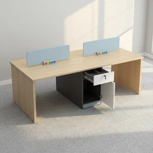 Modern 2 Person Office Workstation Double Staff Desk with Central Storage Cabinet