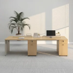 Modern 2 Person Office Workstation Double Staff Desk with Lockable Pedestal Cabinets