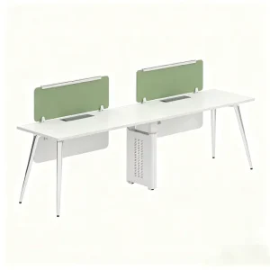 Modern 2 Person Office Workstation with Linear Shared Leg System and Fabric Privacy Screen for Commercial Staff