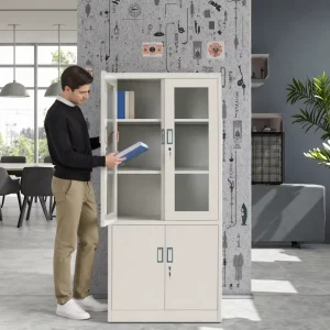 Modern 2 Swing Door Metal Storage Cupboard 5 Layer Steel Display Glass Filing Cabinet For Office Multi Use For Schools Hospitals
