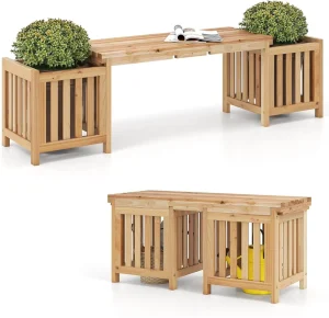Modern 2 in 1 Wooden Garden Bench and Planter Raised Garden Bed with Seat Outdoor Seating Solid Wood Bench for Patio Backyard