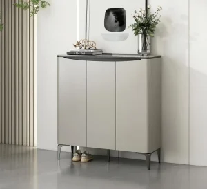 Modern 3 Door Eco Friendly Adjustable Durable Shoe Cabinet Marble Top Sleek Metal Legs Large Capacity Entryway Storage