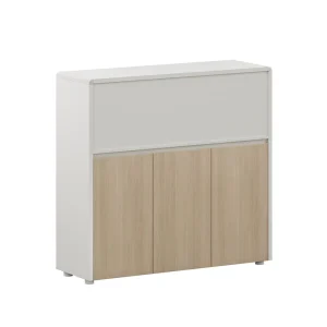 Modern 3 Door Freestanding Commercial Office File Cabinet Medium Height Storage Cabinet Wood Grain and White 1200mm