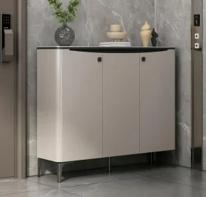 Modern 3 Door Shoe Cabinet Fingerprint Lock Large Capacity Entryway Hallway Apartment Sleek Beige Finish Black Home Furniture