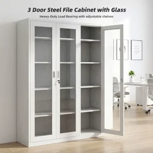 Modern 3 Door Steel File Cabinet with Glass Metal Filing Cabinets Office Furniture Storage Cupboard for Office School Hospital