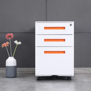Modern 3 Drawer Mobile Metal File Cabinet with Round Edges Movable Design for Commercial Use in Workshop Gym