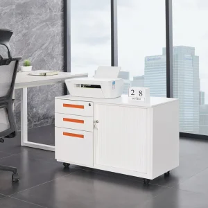 Modern 3 Drawer Steel Mobile Under Desk File Cabinet with Sideboard Rolling Office Storage for Workshop Bedroom School