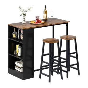 Modern 3 Piece Pub Bar Table Set Wooden Counter Height Dining Table with 2 Stool Storage Shelves Home Kitchen Home Dining Room