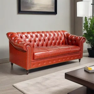 Modern 3 Seater Chesterfield Leather Sectional Sofa Set for Hotels Villas Living Rooms Furniture