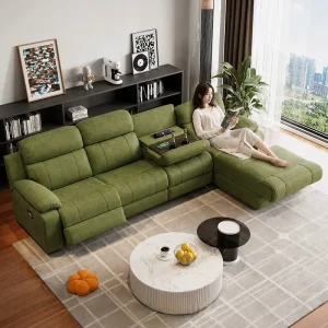 Modern 3 Seater Fabric Electric Power Sectional Luxury Recliner Sofa with Usb Charging for Hotel Villa