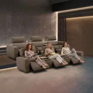 Modern 3 Seater Home Theater Seating Electric Recliner Sofa with Reading Lights Wireless Charging Consoles and Power Headrest