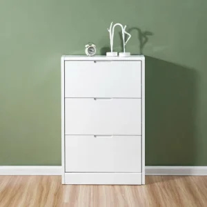 Modern 3-Tier Flip-Top High Quality Freestanding Shoe Cabinet Ultra-Slim White Storage Entryway Space-Saving Eco-Friendly