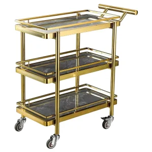 Modern 3 Tier Gold Serving Cart Stainless Steel Frame Bar Trolley for Home Commercial Use