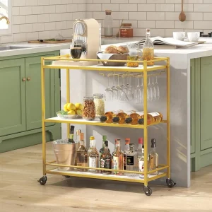 Modern 3 Tier Removable Bar Cart Metal Wine and Drink Trolley for Hotel and Kitchen Services