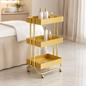 Modern 3 Tier Rolling Salon Trolley Metal Storage Cart with 4 Wheels for Hairdresser Beauty Spa Barber Shop Equipment