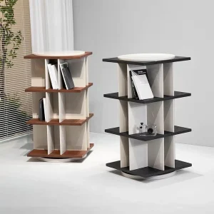 Modern 360 Rotating Bookshelf Italian Luxury Wooden Square Side Table Storage Display Shelf Office Furniture