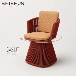 Modern 360 Swivel Outdoor Dining Chair Rope Woven Aluminum Frame Waterproof Cushions for Living Room Park Hotel Garden Use
