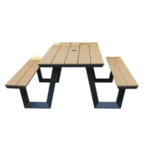 Modern 4-6 Seat Outdoor Stainless Steel Bench Picnic Table and Coffee Chair Long Table and Chairs for Patio Use