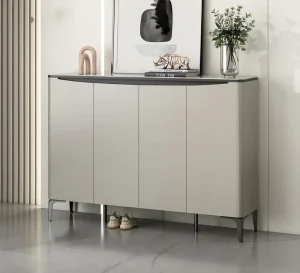 Modern 4 Door Durable Eco Friendly Adjustable Shoe Cabinet Marble Effect Top Sleek Metal Legs Large Capacity Home Furniture