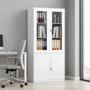 Modern 4 Door Steel Lockable Filing Cabinet with Glass Doors for School and Workshop Use Commercial Office Furniture