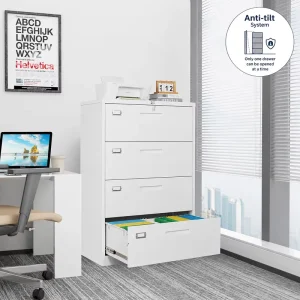 Modern 4 Drawer Metal Lateral File Cabinet Key Lock Heavy Duty Steel Fireproof Eco Friendly Filing Home Office School Hotel
