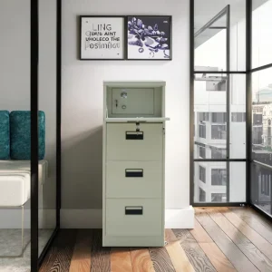 Modern 4 Drawer Steel File Cabinet with Safe Vault 4 Lockable Grey Beige Office Furniture for Home School Use
