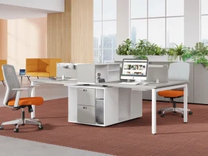 Modern 4 Person Commercial Office Workstation Desk Modular Design Eco Friendly MDF Construction Lockable Storage 5 Year Warranty