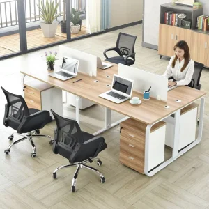 Modern 4 Person Customizable Office Workstation Desk Wooden Staff Workstation Office Table with Partition & Cabinet