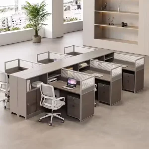 Modern 4 Person Office Cubicle Workstation Employee Desks for Computers and Supplies