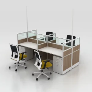Modern 4 Person Office Table with Partition Design Staff Cubicle Workstation for School Use