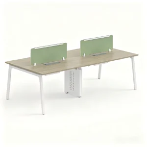 Modern 4 Person Office Workstation Back to Back Staff Desk with Green Privacy Partition Steel Frame