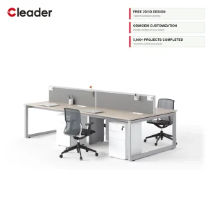Modern 4 Person Office Workstation Loop Leg Steel Frame Bench Desk Acoustic Fabric Partition Screen OEM