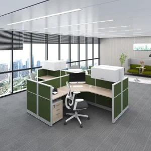 Modern 4 Person Office Workstation Table Cubicles with Storage Cabinet for Workshop Use