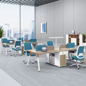 Modern 4 Person Open Plan Office Workstation Staff Desk with Acrylic Privacy Screen Divider Coworking Workspace Furniture