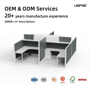 Modern 4 Person Staff Partition Workstation Durable Grade E1 Melamine 25mm Thick Customizable Color Size Office Desk