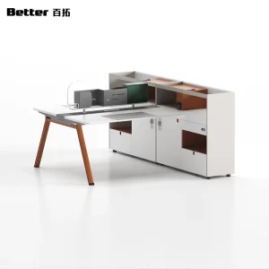 Modern 4 Person T Shaped Ergonomic Executive Office Workstation Modular Staff Desk Partition Screen Storage Cabinet Water Steel