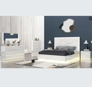 Modern 4 Piece King Size Wood Bedroom Furniture Set Includes Bed Nightstand Chest Drawers Sideboard Cabinet for Hotels