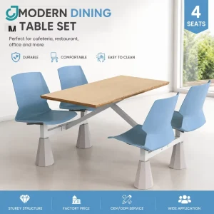 Modern 4 Seater Dining Table Set with Orange Chairs School Cafeteria Furniture Restaurant Dining Table and Chair Set