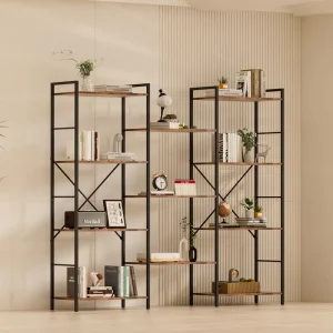 Modern 4 Tier Eco Friendly Wooden & Metal Bookshelf with Open Shelves Space Saving Design for Living Room Bedroom Dining Use