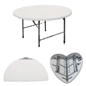 Modern 4ft Round Plastic Folding Table with Steel Frame for Outdoor Use in Camping Hospital & Courtyard