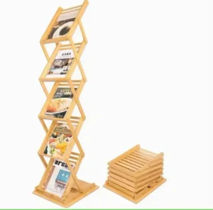 Modern 5 Layer Bamboo Magazine Rack Portable Eco Friendly Foldable Water Resistant Countertop Stand Brochure Display Advertising