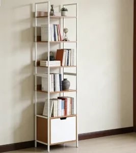Modern 5 Tier Free standing Bookshelf with Small Cabinet Metal Office Home Bedroom Decor Racks Shelves Storage for Living Room