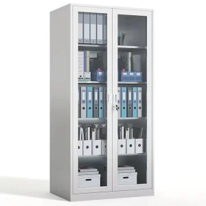 Modern 5 Tier Full Tempered Glass Doors Metal Filing Cabinet High Security Locks Ergonomic Handles Adjustable Height Steel